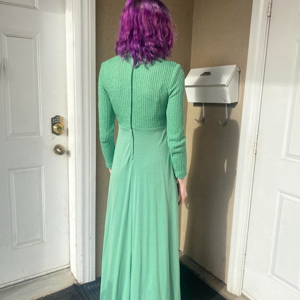 1970s Green Knit Long Sleeve Dress Size Small - Picture 4 of 4